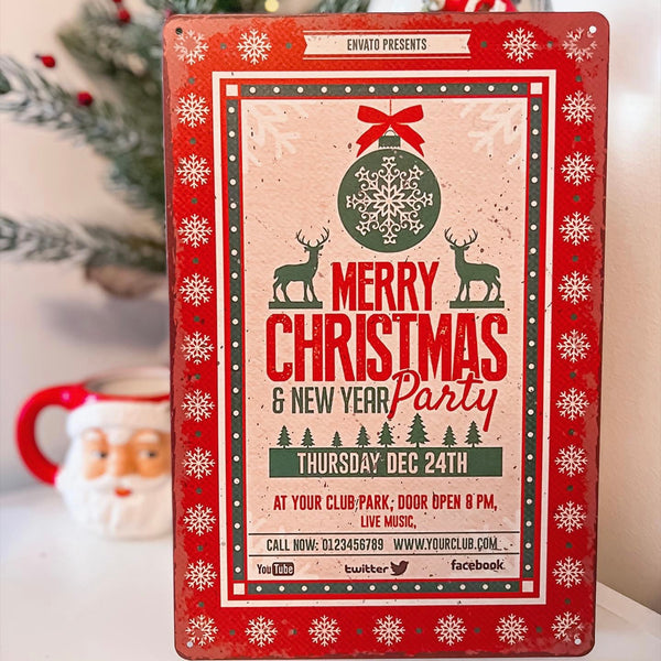 "Merry Christmas & New Year Party" Tin Sign