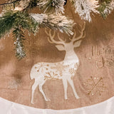 Burlap Reindeer Embroided Tree Skirt